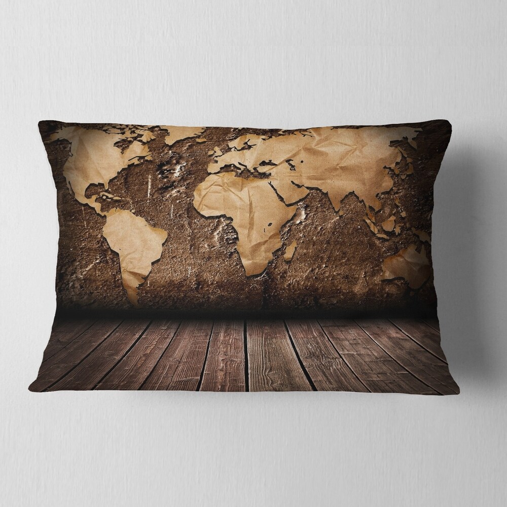 Designart 'Vintage Map with Wooden Floor' Contemporary Throw Pillow