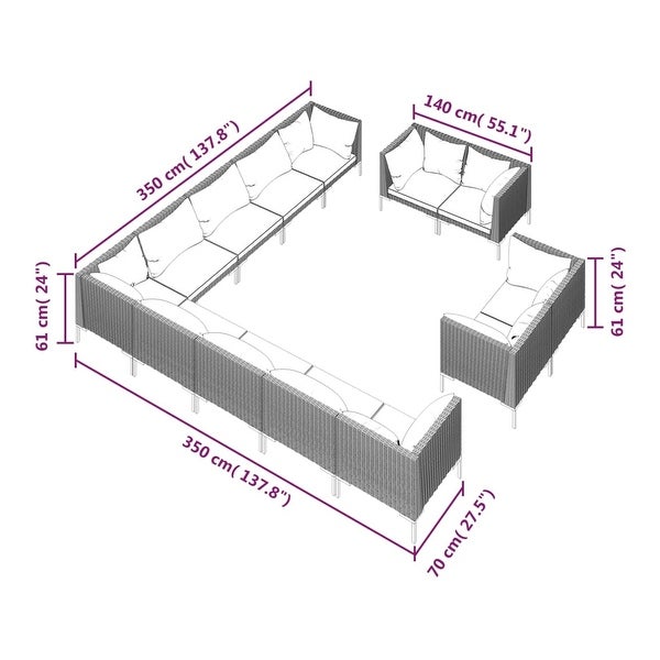 13 Piece Patio Lounge Set with Cushions Poly Rattan Dark Gray - Overstock - 36364862