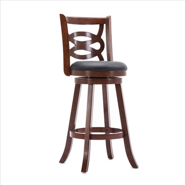 29 Inches Swivel Wooden Counter Stool with Geometric Back， Brown - 43.5 H x 17.5 W x 19.5 L Inches