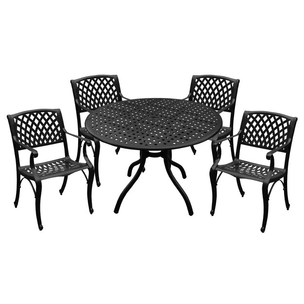 Modern Ornate Outdoor Mesh Aluminum Round Patio Dining Table amp Modern Chairs Black Oakland Living