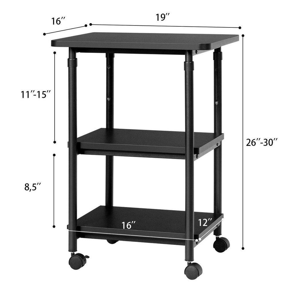 HONEY JOY 3-Tier Adjustable Rolling Under Desk Printer Cart with 3 Storage Shelves Printer Stand for Home Office Black TOPB004916