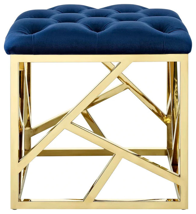 Piper Navy Gold Ottoman   Contemporary   Footstools And Ottomans   by V.S.D Furniture  Houzz