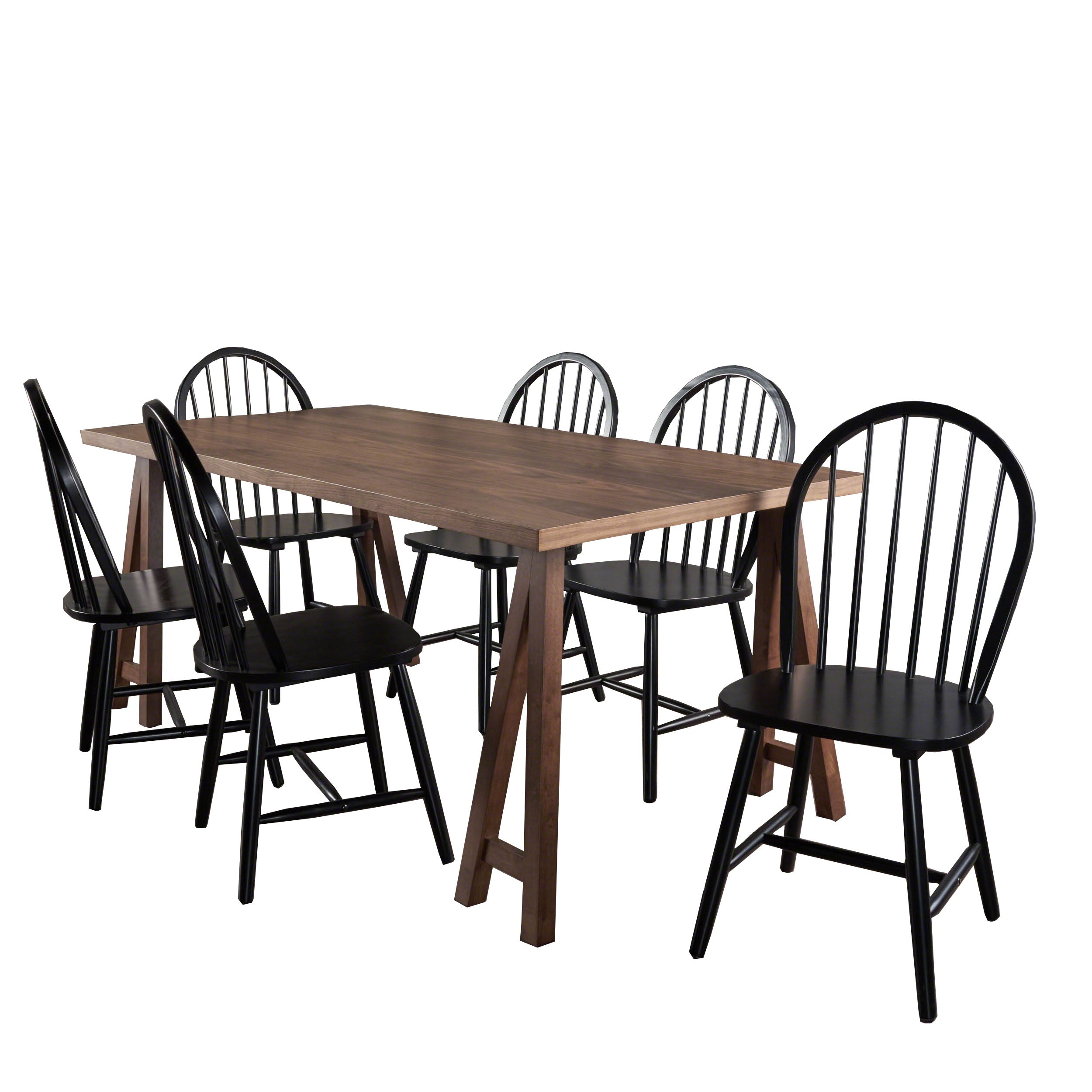 Angela Farmhouse Cottage 7 Piece Faux Wood Dining Set with Rubberwood Chairs