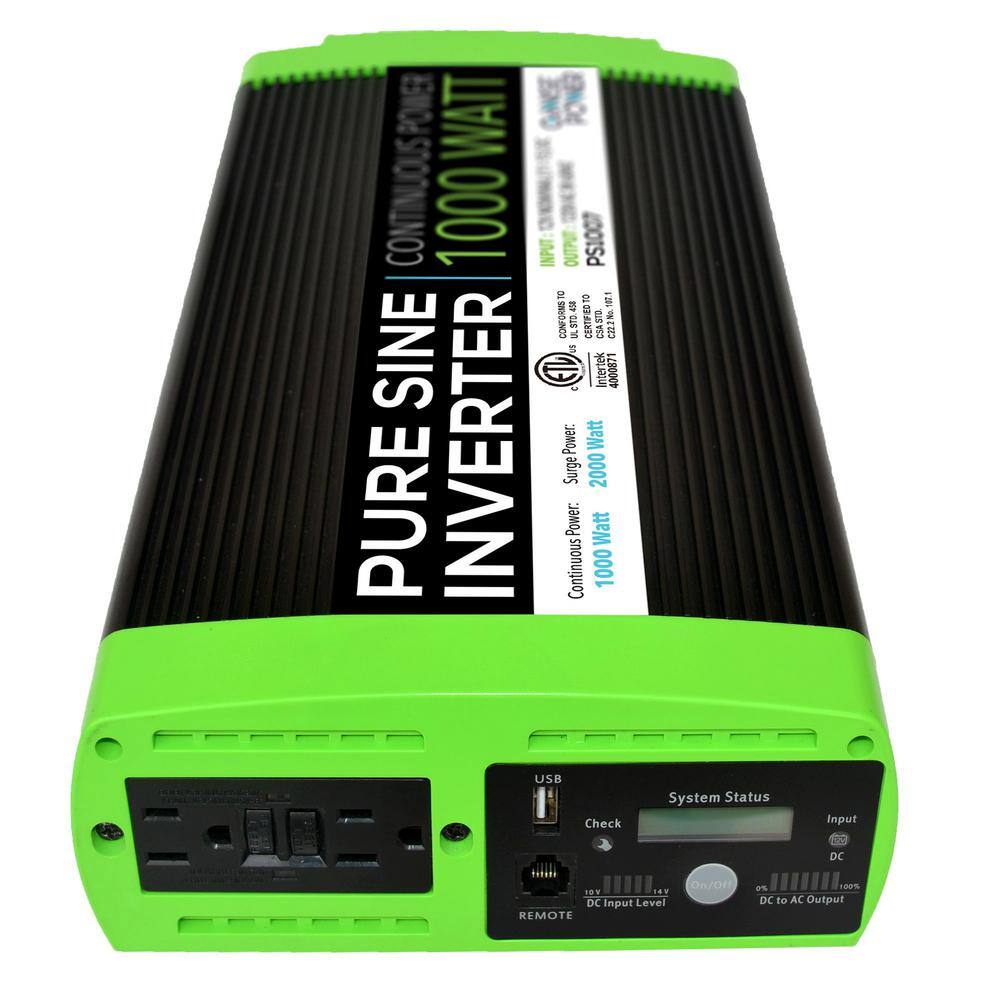 1000-Watt Continuous 2000-Watt Surge Peak Power Pure Sine Wave Inverter wDigital LCD Display PS1007