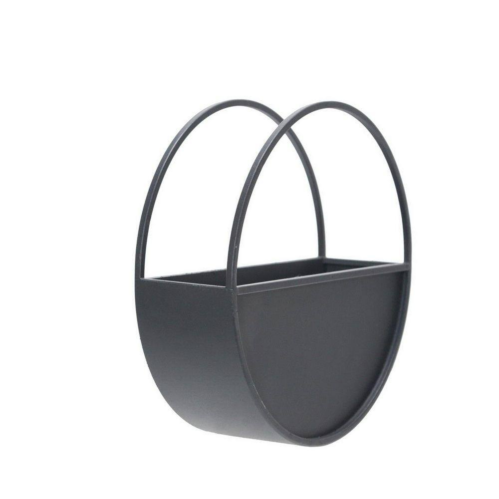 Benjara 12 in. Black Metal Frame Round Shaped Wall Planter (Set of 2) BM227309