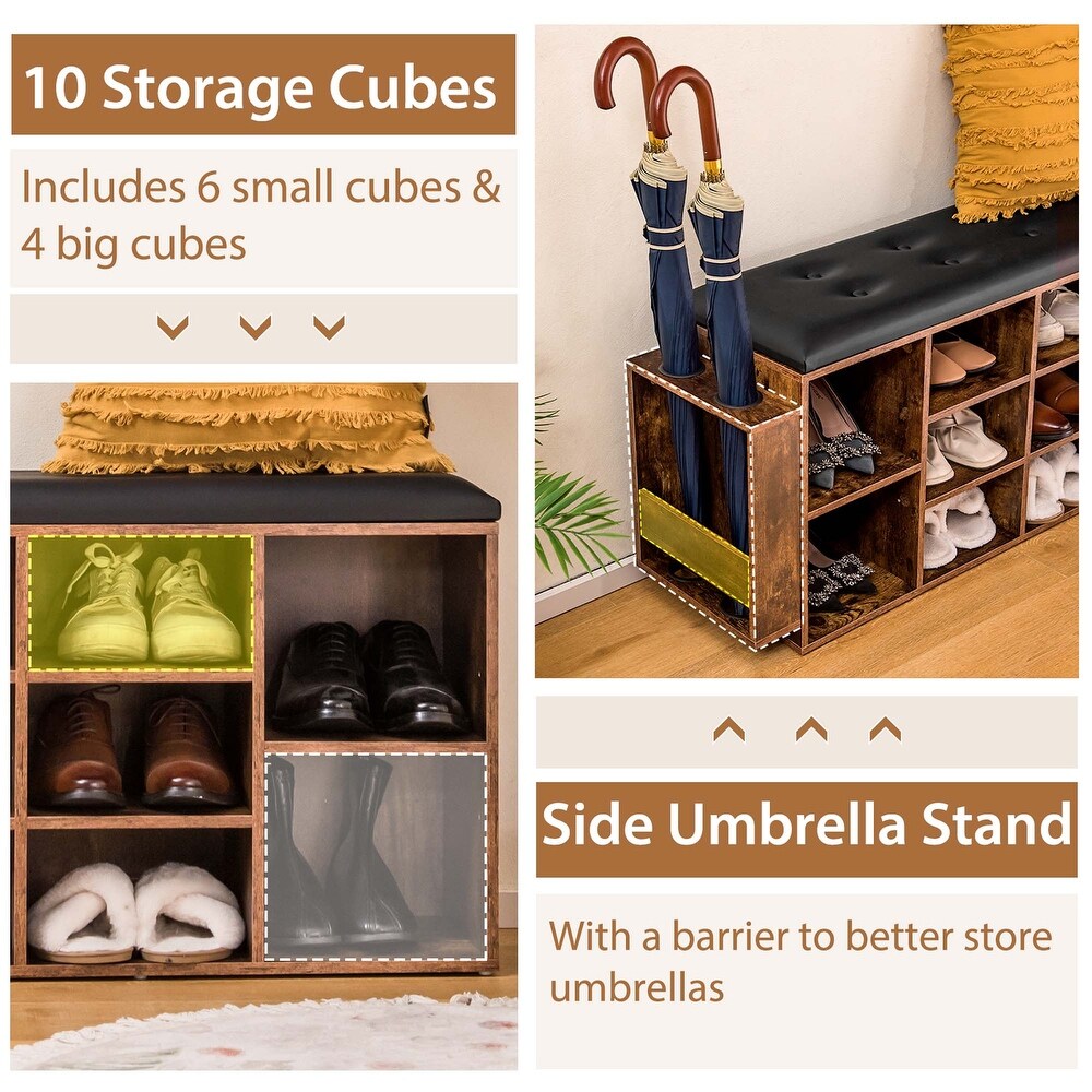 Costway Wooden Shoe Bench 10 Cube Storage Organizer with Padded   See Details