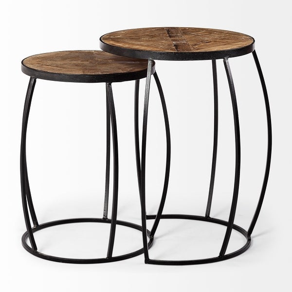 Clapp III 20 x 26 Set of Two Round Top Wooden and Black Metal Frame Nesting Accent Tables - 20.0L x 20.1W x 26.0H