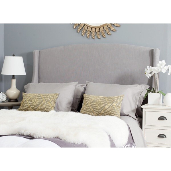 Safavieh Austin Light Grey Cotton Blend Upholstered Wingback Headboard (Queen) - - 9529824