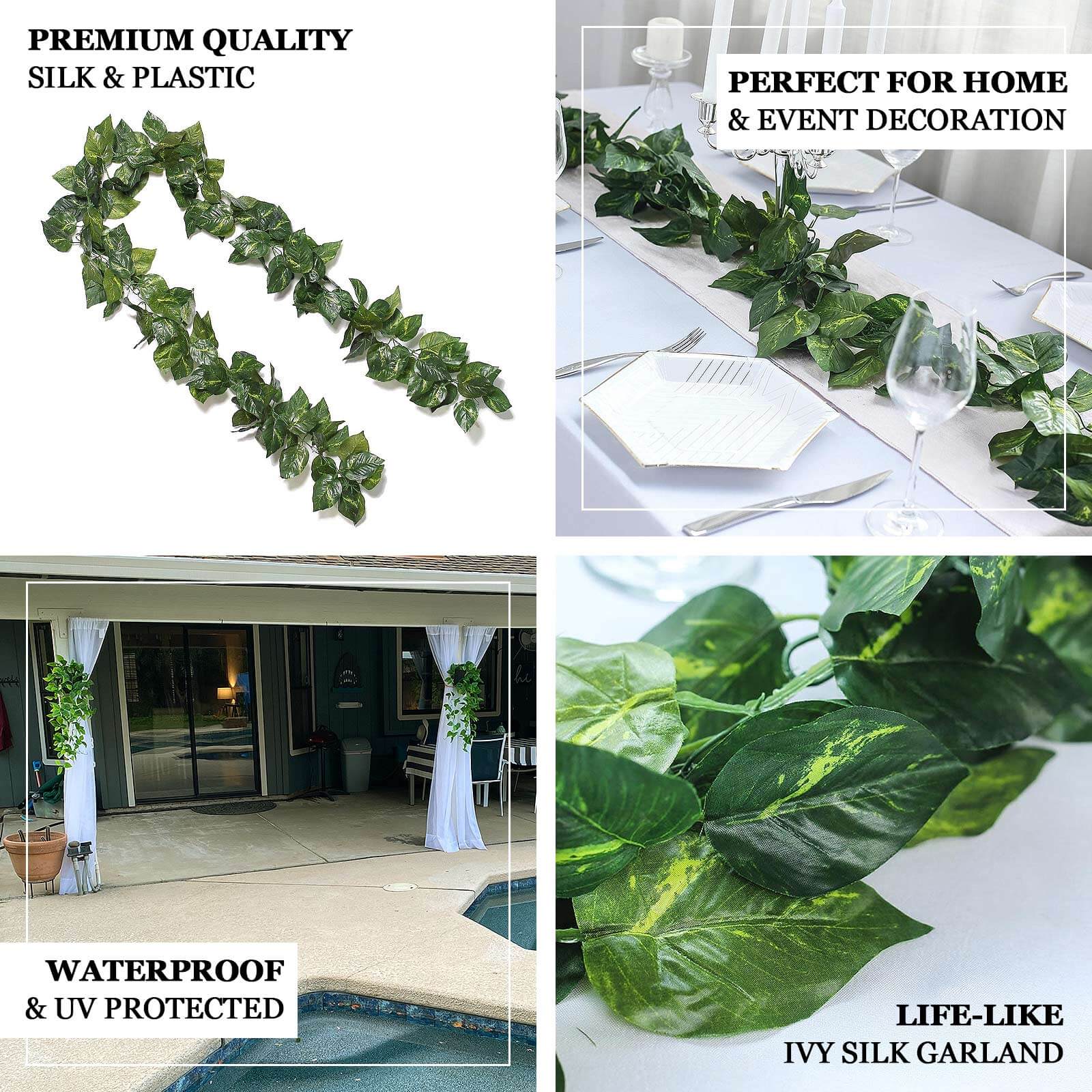 Green UV Protected Artificial Silk Ivy Leaf Garland Vine, Outdoor/Indoor 8ft