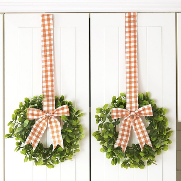 The Lakeside Collection Cabinet Hanging Decorative Seasonal Ribbon Wreaths Set Of 2