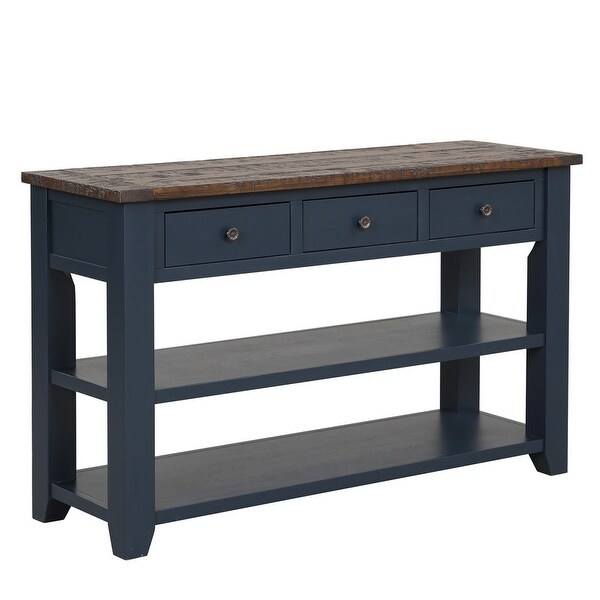 Wood Top Console Table with 3 Storage Drawers and 2 Shelves