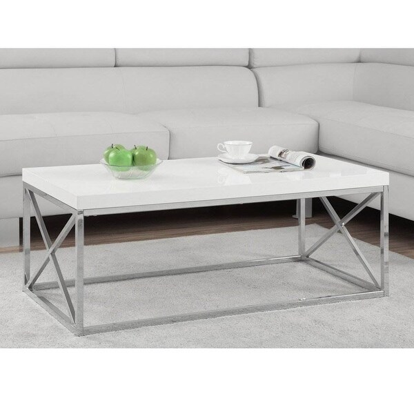 Monarch Glossy White Chrome Metal Contemporary Living Room Coffee Table (2 Pack) - 32