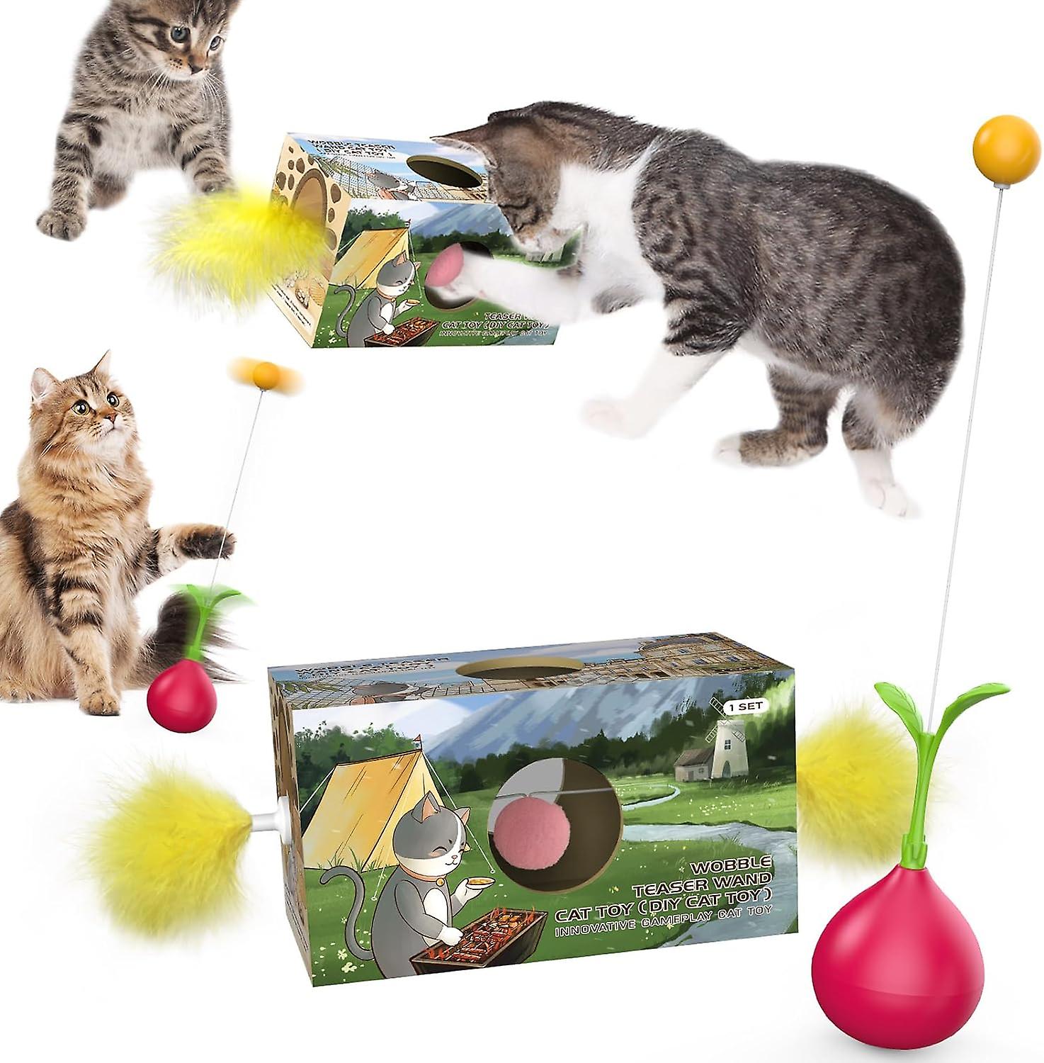 2-in-1 Cat Toy，interactive Cat Toy For Indoor Cats Self-righting Rocking Feather Cat Toy， Multi-function Cat Ball Toy