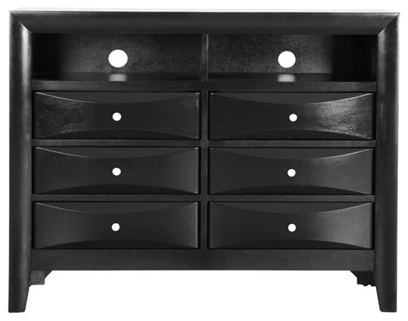 Maklaine Modern 6 Drawer Wood TV Stand for TVs up to 47 quotin Black   Transitional   Entertainment Centers And Tv Stands   by Homesquare  Houzz