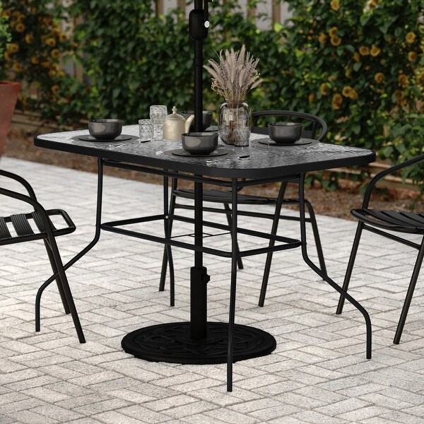 Commercial Tempered Glass and Steel Patio Table with Umbrella Hole