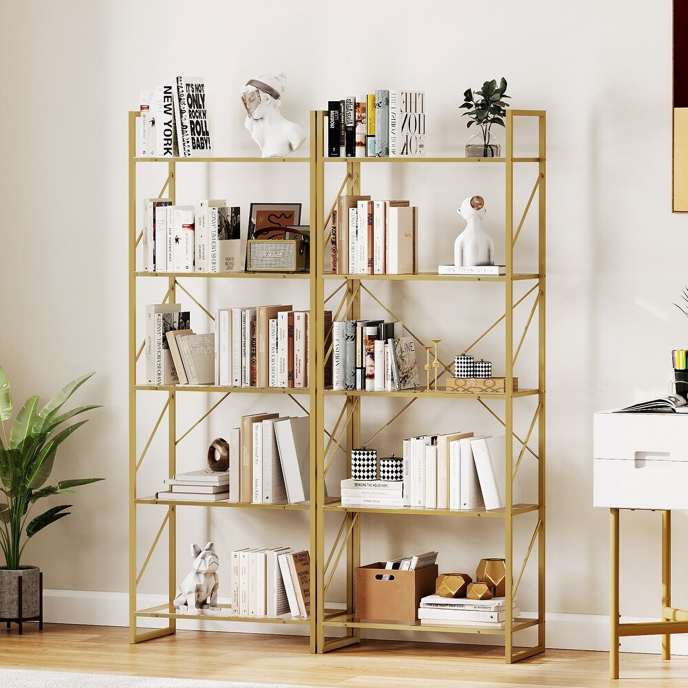 Moasis 5 Tiers Bookshelf Acrylic Shelves Gold Bookcase Display Storage Rack