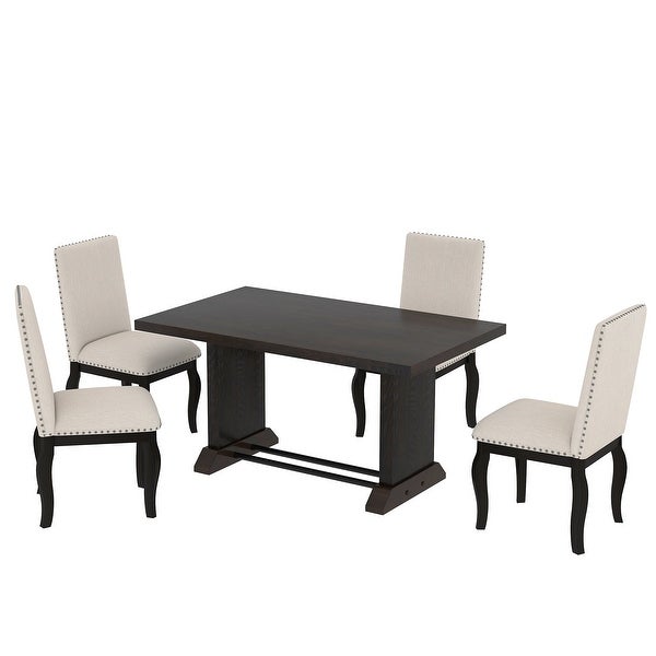 Wood Dining Table Set Rectangular Table with Iron Pipes