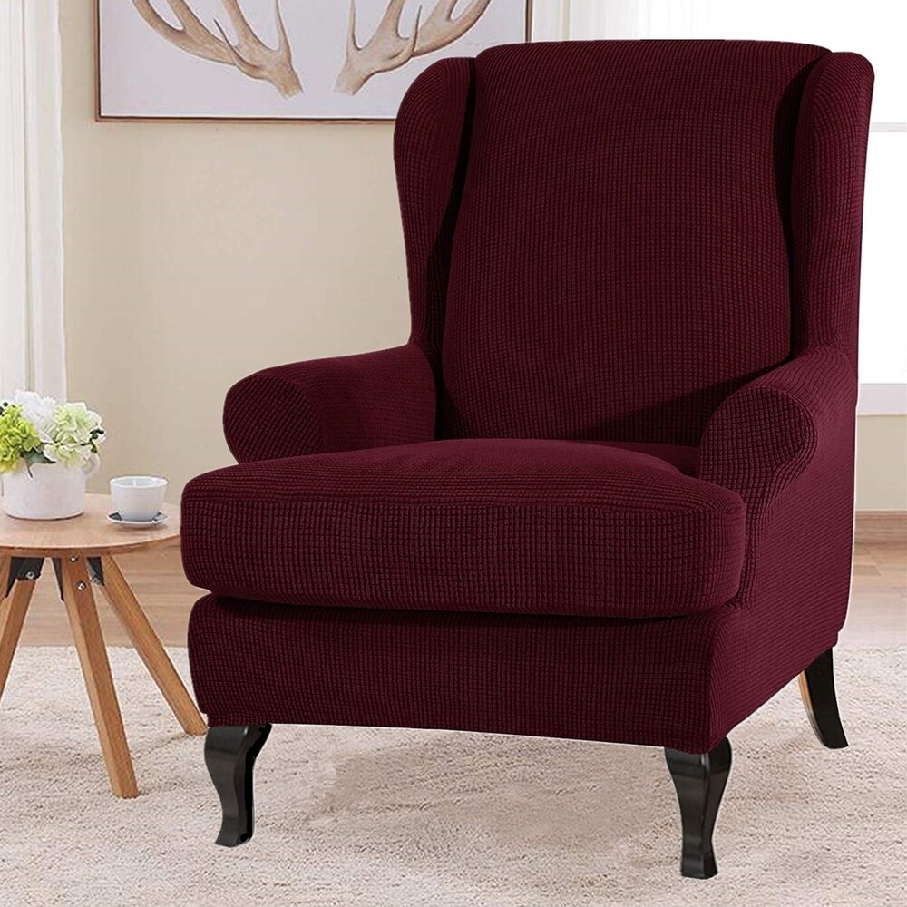 Enova Home Super Stretch Jacquard Spandex Fabric Wingchair Slipcover with Cushion Cover   N/A