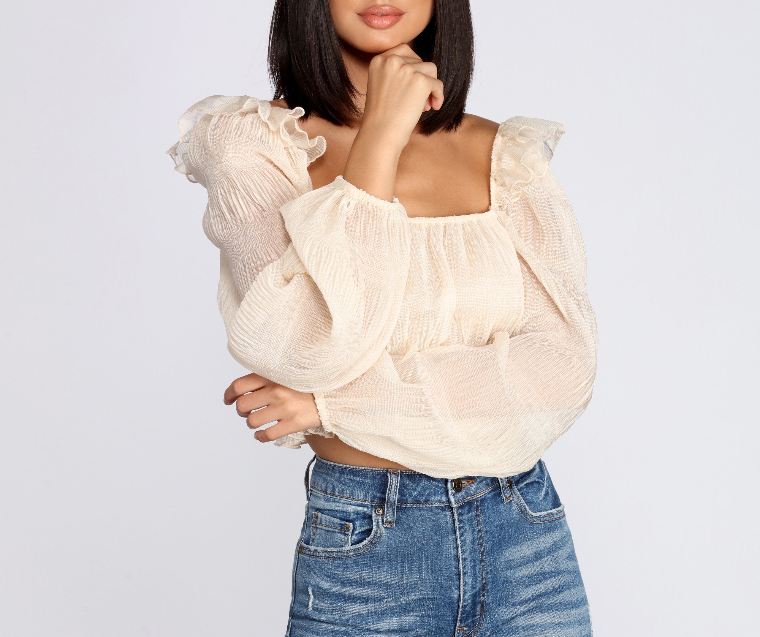 Crinkle Detail Square Neck Blouse