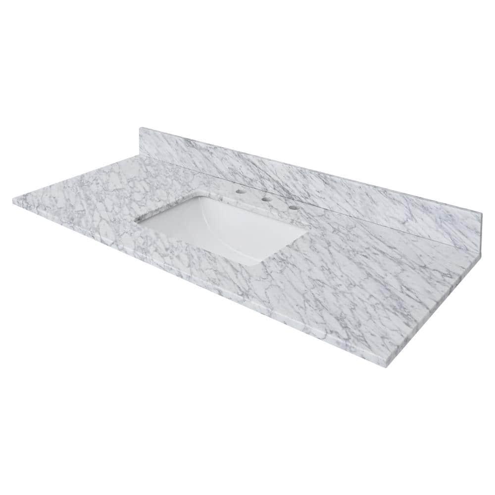 Home Decorators Collection 49 in W x 22 in D Bianco Carrara White Marble Vanity Top with White Basin