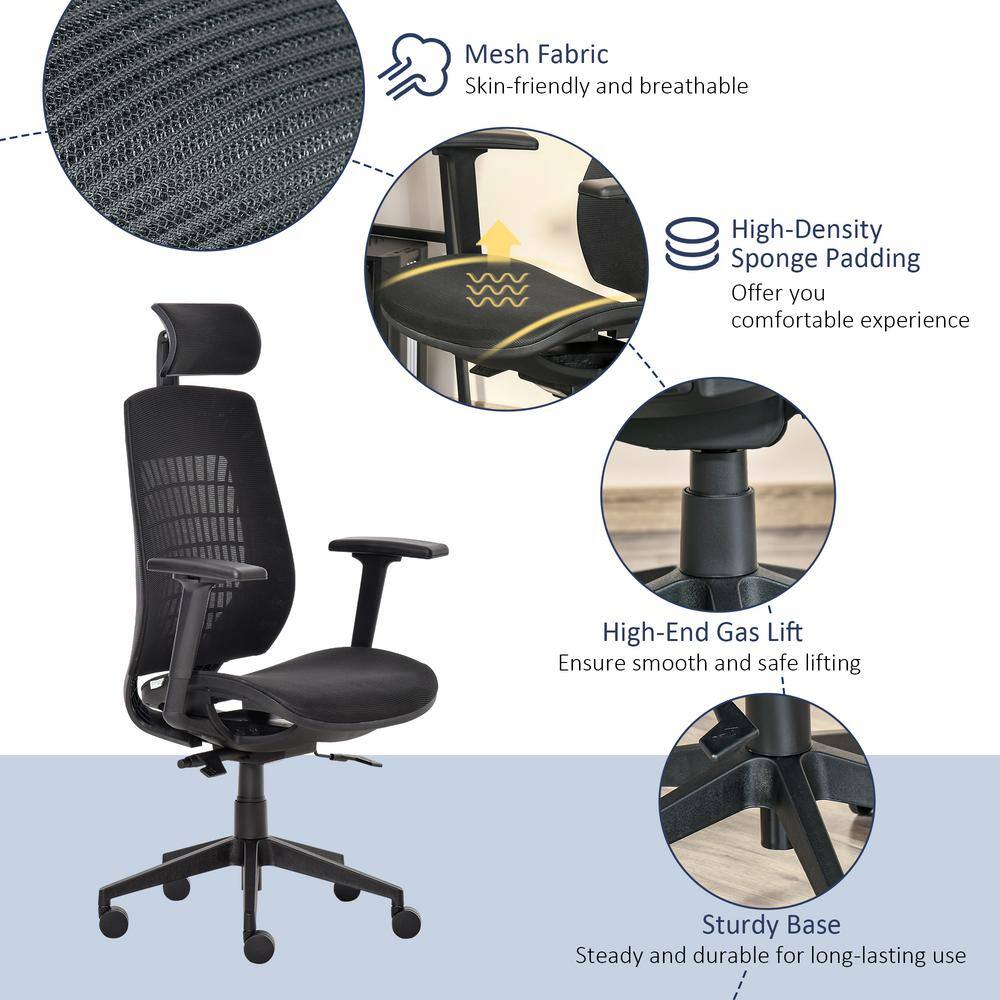 Vinsetto Black Mesh Ergonomic Office Chair High-Back Desk Chair with 3D Arms 921-431