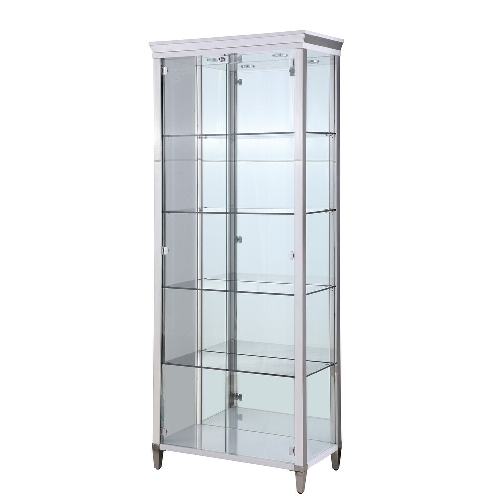 Somette Clear Glass/Polished Stainless Steel Contemporary 2 Door Glass Curio