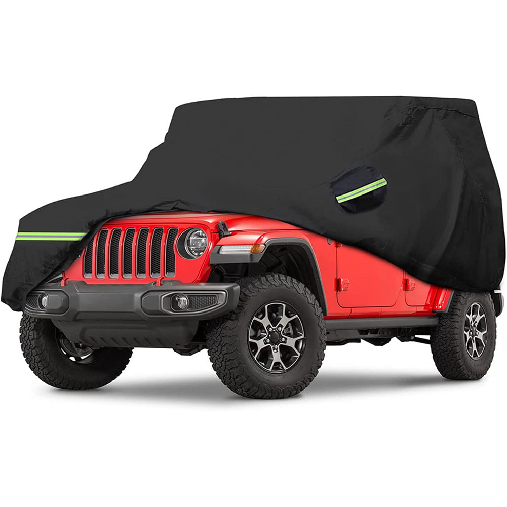 Wrangler 4 Door Waterproof Car Cover All Weather Protection Snowproof Suv Cover Zippered Suv Cover Compatible With Jeep Wrangler 1987-2019 Jk， Jl， Cj， Yj， Tj， 4 Door(Black)