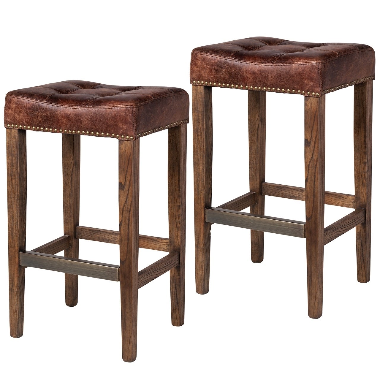 Ash Counter Stool in Vintage Brown Leather (set of 2)