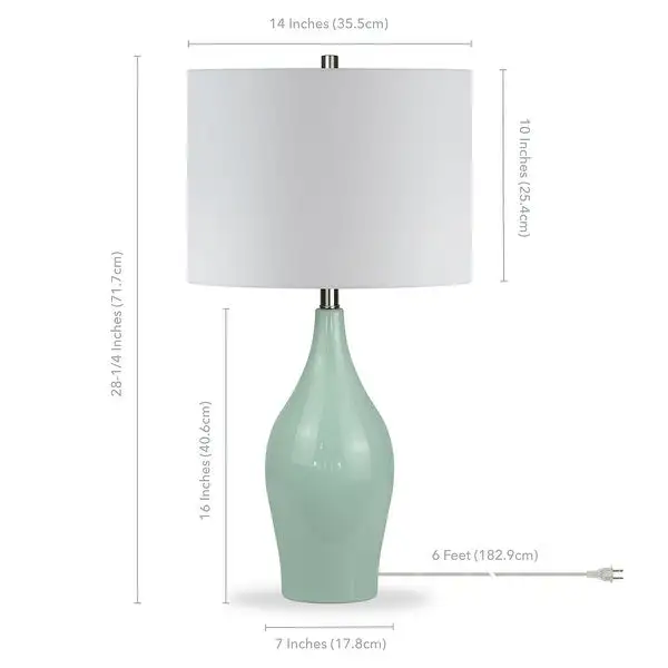 Niklas Ceramic Table Lamp in Teal Blue and Taupe with Linen Shade