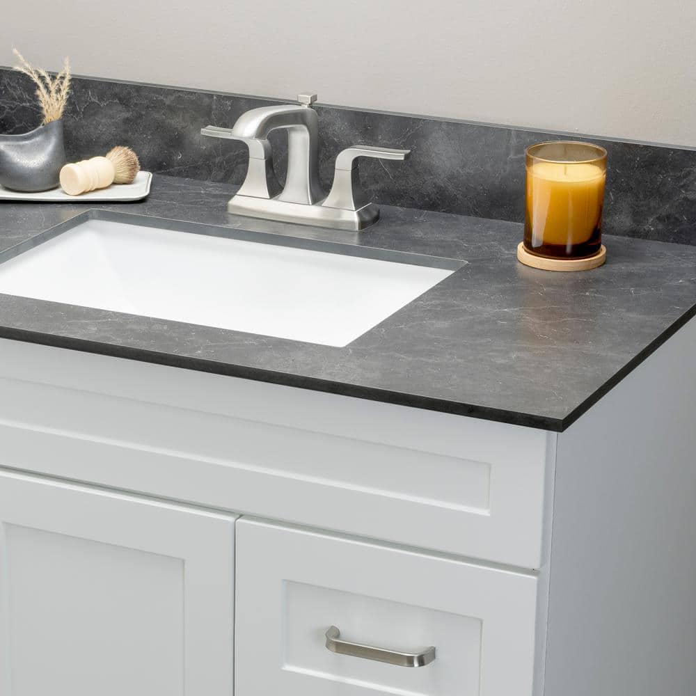 THINSCAPE 25 in W x 22 in Vanity Top in Black Amani with Single White Sink and 4 in Faucet Spread