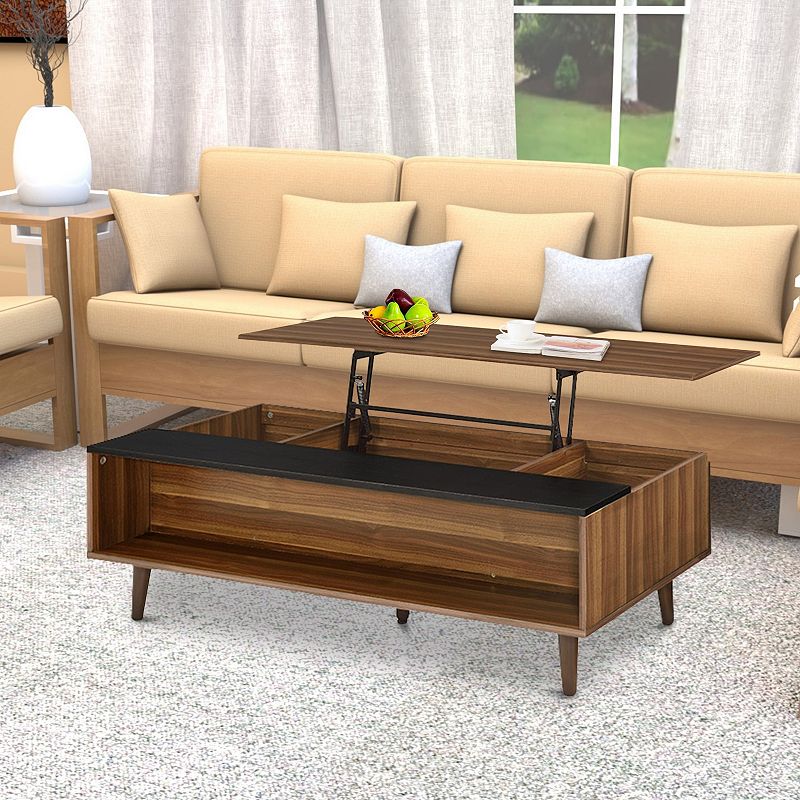 Wooden Coffee Table with Lift Top Storage and 1 Open Shelf， Walnut Brown