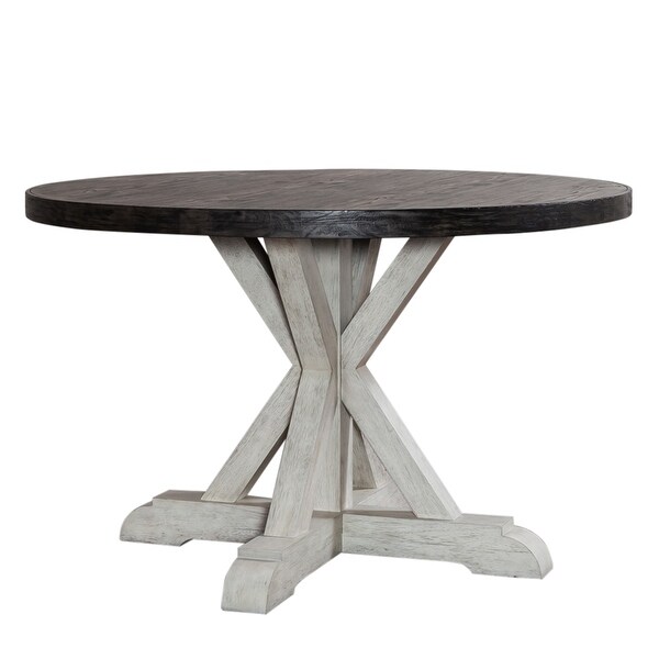 Willowrun Rustic White Weathered Gray Pedestal Table Set