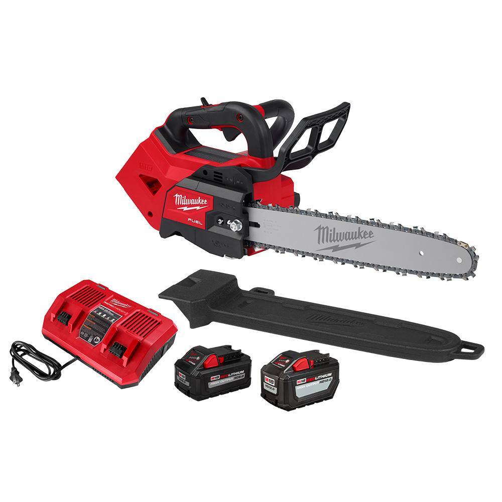 MW M18 FUEL 14 in. 18V Lithium-Ion Brushless Battery Top Handle Chainsaw Kit with 8.0 Ah 12 Ah Battery  Rapid Charger 2826-22T