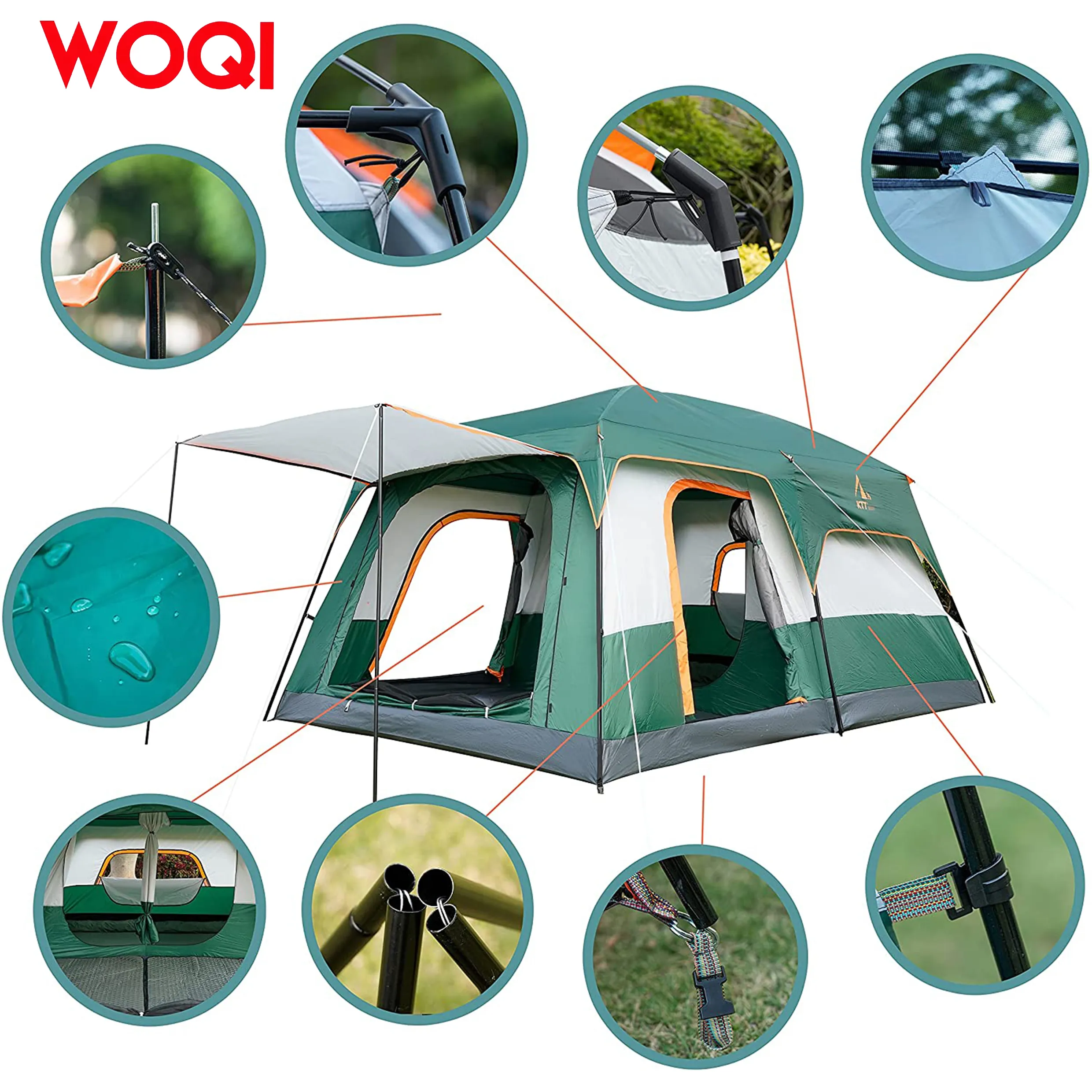 Woqi Family tents camping outdoor two room 8 person waterproof luxury big camping tent