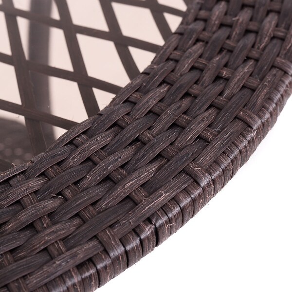 Costway Round Rattan Wicker Coffee Table Glass Top Steel Frame Patio