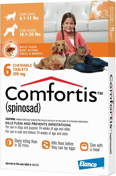 Comfortis Chewable Tablet for Dogs， 10.1-20 lbs， and Cats， 6.1-12 lbs， (Orange Box)