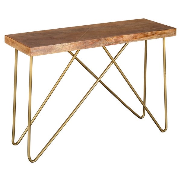 Rustic Modern Solid Wood Console Table in Natural and Aged Gold