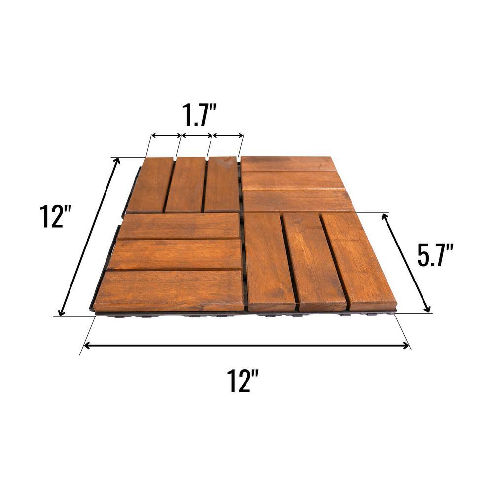 GOGEXX 12 in. x 12 in. Outdoor Checker Pattern Square Wood Interlocking Flooring Deck Tiles in Brown (Pack of 30 Tiles) DG-30B69