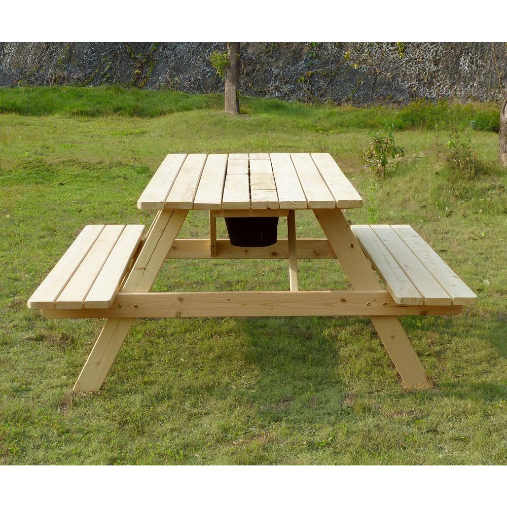 northbeam Natural Wood Picnic Table with Built-in Cooler TBC010001910