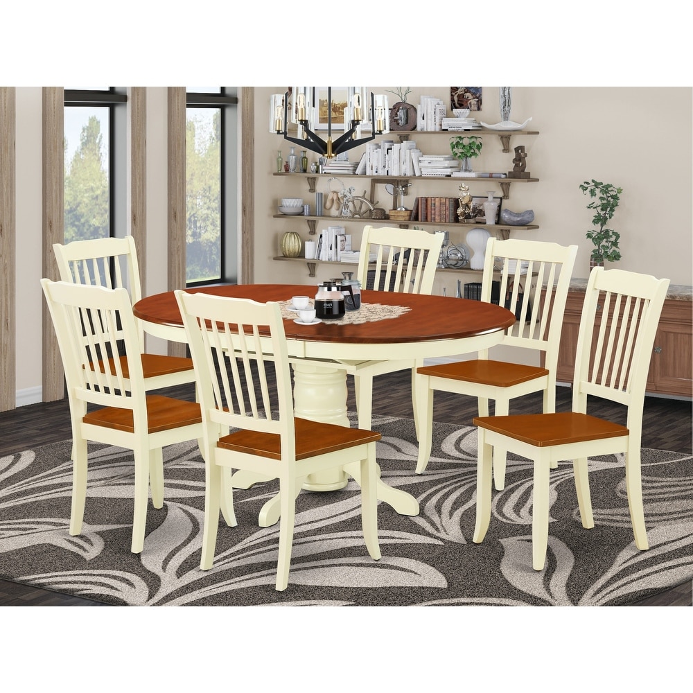 East West Furniture Dining Table Set  an Oval Dining Table and Wooden Seat Chairs  Buttermilk   Cherry (Pieces Options)