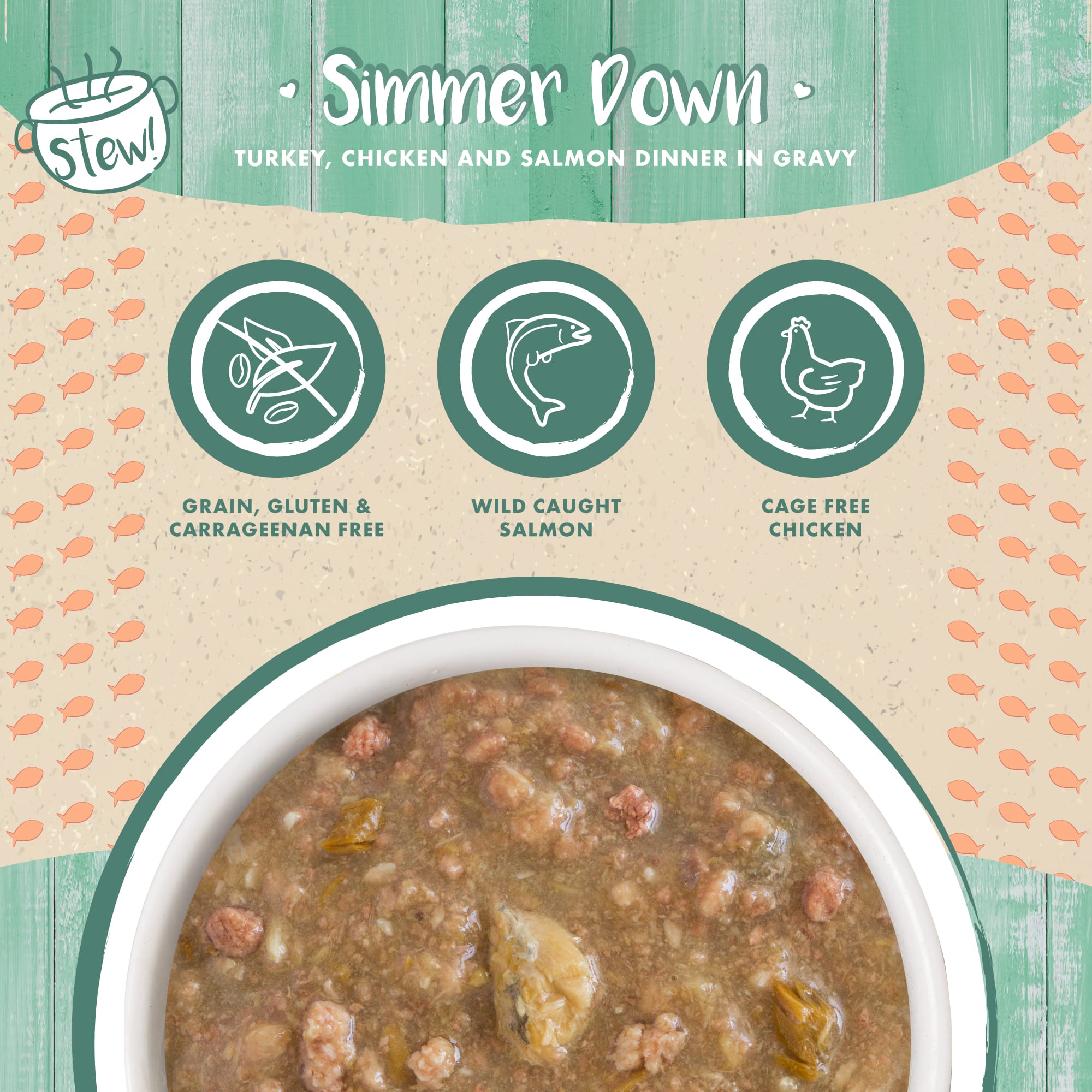 Weruva Stew! Simmer Down Turkey， Chicken and Salmon Dinner Wet Cat Food， 3 oz.， Case of 12