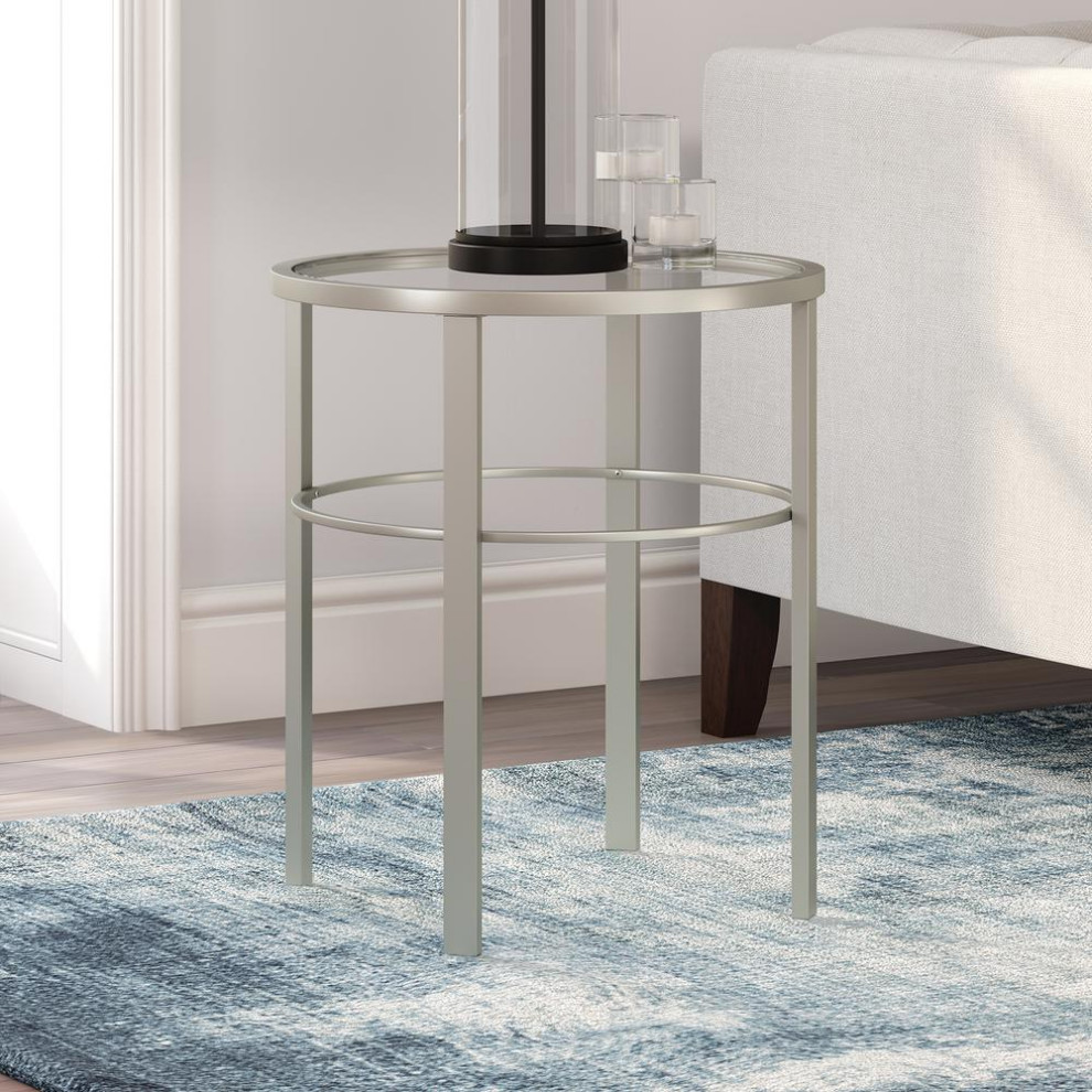 Gaia 20  x27 x27Wide Round Side Table In Satin Nickel   Contemporary   Side Tables And End Tables   by Homesquare  Houzz