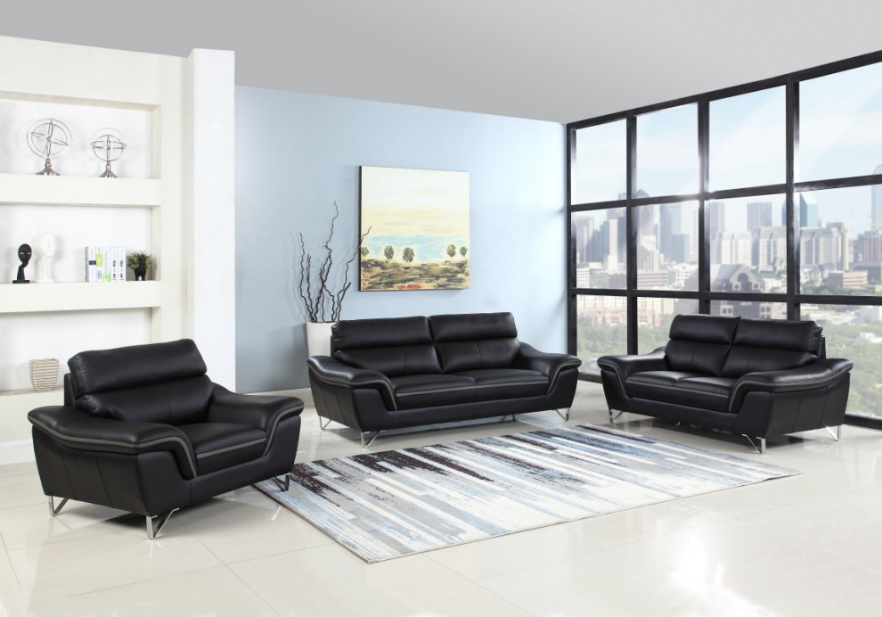 Giuliano Contemporary Premium Leather Match 3 Piece Sofa Set   Contemporary   Living Room Furniture Sets   by Luxuriant Furniture  Houzz