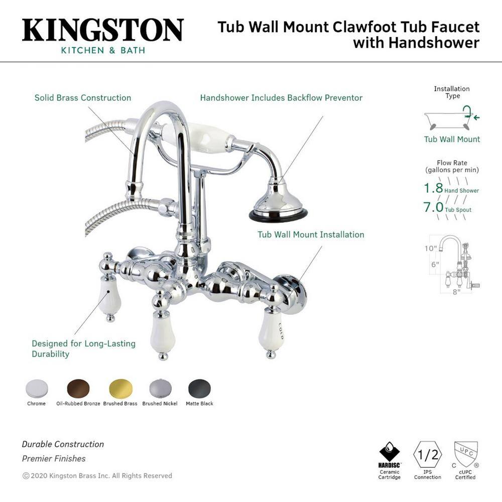 Kingston Brass Aqua Vintage 3-Handle Wall Mount Claw Foot Tub Faucets in Brushed Brass HAE303T7