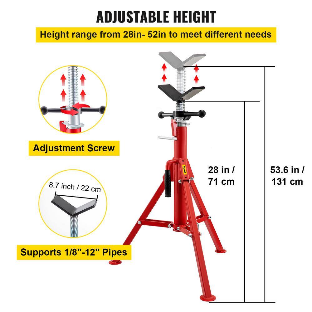 VEVOR V Head Pipe Stand 18 in. to 12 in. Capacity Adjustable Height 28 in. to 52 in. Pipe Jack Stands 2500 lbs. Load Capacity GJ1107SGJ-VX00001V0