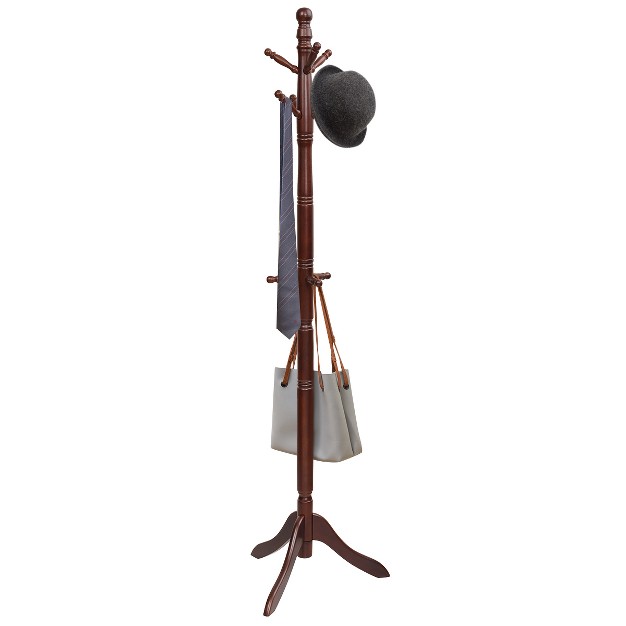 Tangkula Free Standing Coat Rack Solid Wood Hall Tree W 9 Hooks amp 2 Adjustable Height Grey black brown