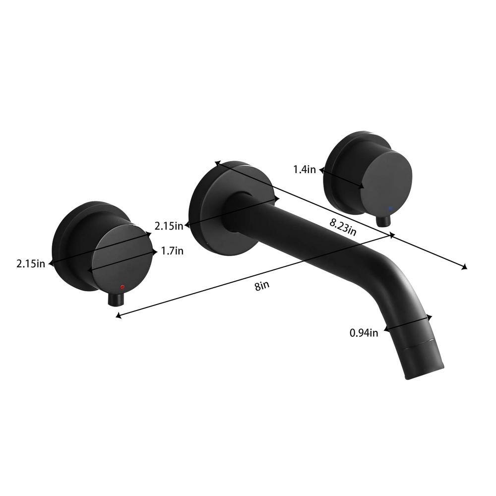 WELLFOR 2-Handle Wall Mount Bathroom Faucet with Level Handles in Matte Black WB-FA057MB