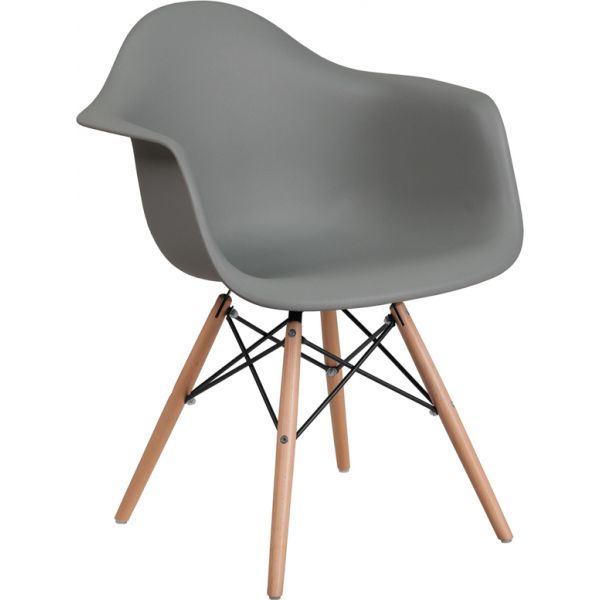 Alonza Series Moss Gray Plastic Chair with Wooden Legs