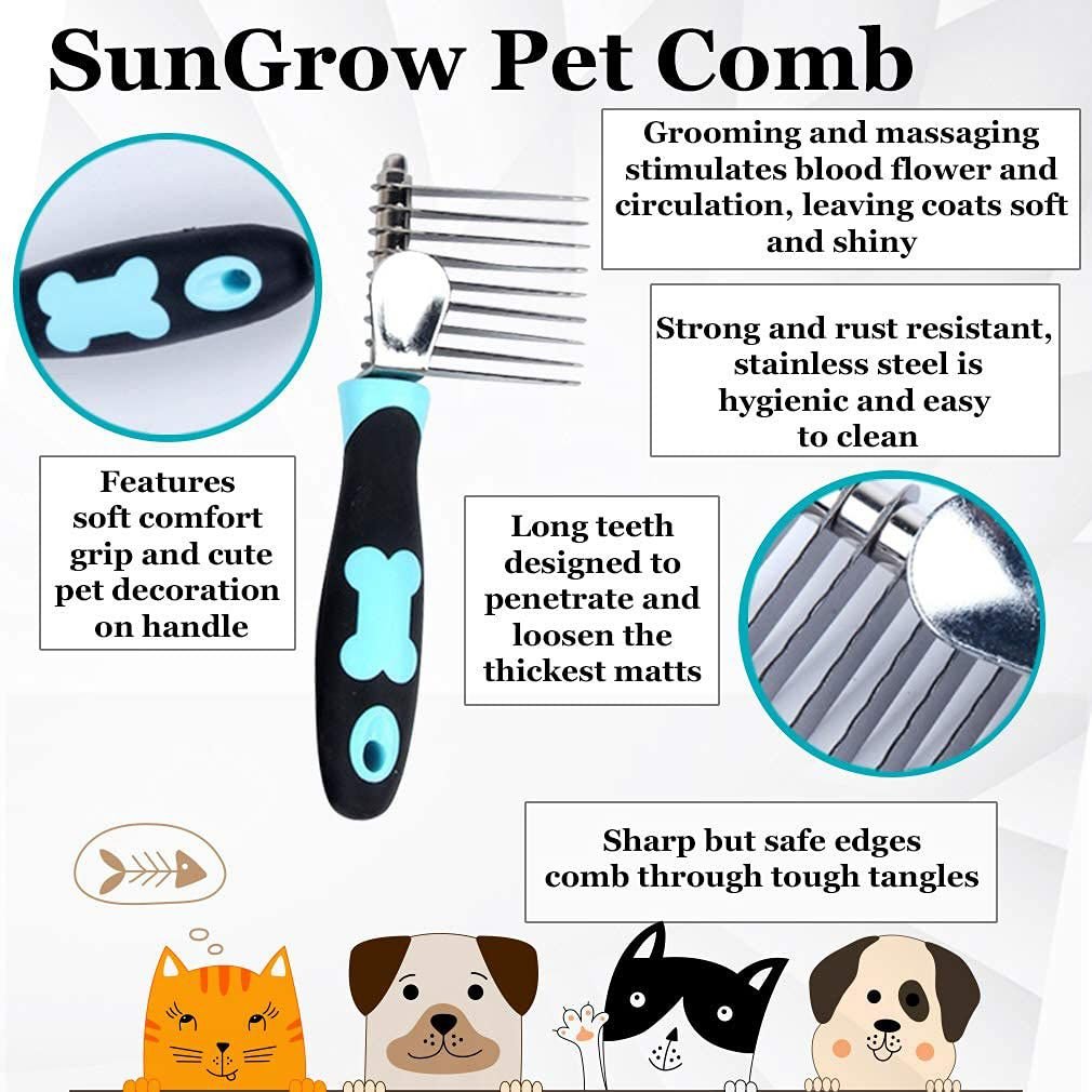 SunGrow Dog， Cat and Small Pet Grooming and Dematting Comb Undercoat Rake Brush