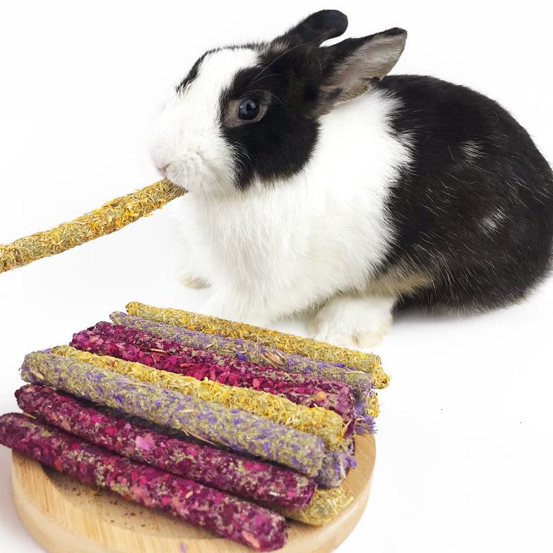 Bellaven Natural Flowers Flavored Timothy Hay Sticks Rabbit Chew Toys Hamster Molar Snacks Perfect Food Accessories for Bunny Guinea Pigs Rats Chinchillas Gerbils and Other Small Animals